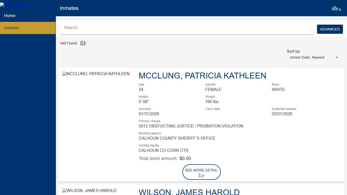 Calhoun County Sheriff's Department Police to Citizen - Inmates catalog